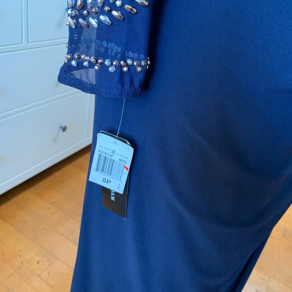 Betsy & Adam Navy Evening Gown w/ rhinestones. - Picture 3 of 11